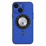 For iPhone 15 Cloth Texture MagSafe Magnetic PU Phone Case(Dark Blue)