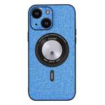 For iPhone 15 Cloth Texture MagSafe Magnetic PU Phone Case(Light Blue)