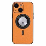 For iPhone 15 Plus Cloth Texture MagSafe Magnetic PU Phone Case(Orange)