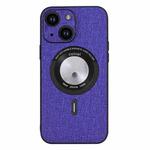 For iPhone 15 Plus Cloth Texture MagSafe Magnetic PU Phone Case(Purple)