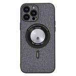 For iPhone 15 Pro Max Cloth Texture MagSafe Magnetic PU Phone Case(Grey)