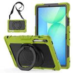For Samsung Galaxy Tab S10 FE+ D Type Silicone Hybrid PC Tablet Case with Handle Holder(Yellow Green)