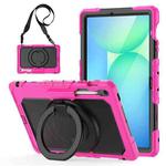 For Samsung Galaxy Tab S10 FE+ D Type Silicone Hybrid PC Tablet Case with Handle Holder(Rose Red)