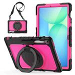 For Samsung Galaxy Tab S10 FE+ D Type Silicone Hybrid PC Tablet Case with Handle Holder(Rose Red PC)
