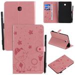 For Samsung Galaxy Tab A8.0 (2018) T387 Cat Bee Embossing Pattern Shockproof Table PC Protective Horizontal Flip Leather Case with Holder & Card Slots & Wallet & Pen Slot(Pink)