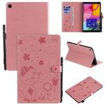 For Samsung Galaxy Tab A10.1 (2019) T510 Cat Bee Embossing Pattern Shockproof Table PC Protective Horizontal Flip Leather Case with Holder & Card Slots & Wallet & Pen Slot(Pink)