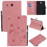 For Samsung Galaxy Tab E9.6 T560 Cat Bee Embossing Pattern Shockproof Table PC Protective Horizontal Flip Leather Case with Holder & Card Slots & Wallet & Pen Slot(Pink)