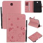 For Samsung Galaxy Tab A8.0 (2015) T350 Cat Bee Embossing Pattern Shockproof Table PC Protective Horizontal Flip Leather Case with Holder & Card Slots & Wallet & Pen Slot & Wake-up / Sleep Function(Pink)