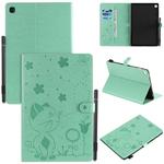 For Samsung Galaxy Tab S5e T720 / T725 Cat Bee Embossing Pattern Shockproof Table PC Protective Horizontal Flip Leather Case with Holder & Card Slots & Wallet & Pen Slot & Wake-up / Sleep Function(Green)