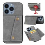 For iPhone 15 Pro Max Double Buckle Card Slots PU+TPU Phone Case(Grey)