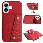 For iPhone 16 Double Buckle Card Slots PU + TPU Phone Case(Red)