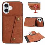 For iPhone 16 Double Buckle Card Slots PU + TPU Phone Case(Brown)