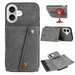 For iPhone 16 Double Buckle Card Slots PU + TPU Phone Case(Grey)