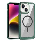 For iPhone 15 Plus MagSafe Carbon Fiber Transparent Back Panel Phone Case(Green)