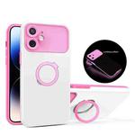 For iPhone 12 Luminous Series Ring Holder Phone Case(White + Pink)
