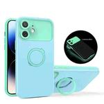 For iPhone 12 Luminous Series Ring Holder Phone Case(Blue + Lake Green)