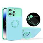 For iPhone 12 Pro Max Luminous Series Ring Holder Phone Case(Blue + Lake Green)