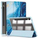 For Samsung Galaxy Tab S9 Acrylic 3-folding Painted Smart Leather Tablet Case(Waves)