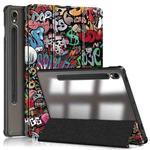 For Samsung Galaxy Tab S9 Acrylic 3-folding Painted Smart Leather Tablet Case(Graffiti)