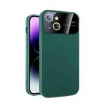 For iPhone 14 Plus Large Glass Window PC Phone Case with Integrated Lens Film(Green)