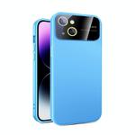 For iPhone 14 Large Glass Window PC Phone Case with Integrated Lens Film(Sky Blue)