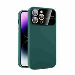 For iPhone 14 Pro Max Large Glass Window PC Phone Case with Integrated Lens Film(Green)