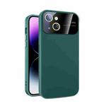 For iPhone 13 Large Glass Window PC Phone Case with Integrated Lens Film(Green)