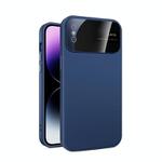 For iPhone XS Large Glass Window PC Phone Case with Integrated Lens Film(Royal Blue)