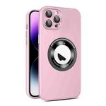 For iPhone 14 Pro Eagle Eye Lens CD Texture MagSafe Magnifier Phone Case(Pink)
