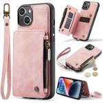 For iPhone 15 CaseMe C20 Multifunctional RFID Leather Phone Case(Pink)