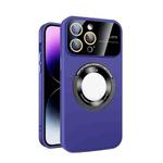 For iPhone 15 Pro Max Large Glass Window Magnetic Magsafe Phone Case with Lens Film(Dark Purple)