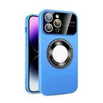 For iPhone 15 Pro Large Glass Window Magnetic Magsafe Phone Case with Lens Film(Sky Blue)