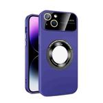 For iPhone 15 Plus Large Glass Window Magnetic Magsafe Phone Case with Lens Film(Dark Purple)
