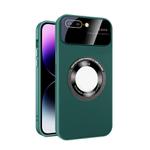 For iPhone 8 Plus/7 Plus Large Glass Window Magnetic Magsafe Phone Case with Lens Film(Green)