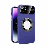 For iPhone 11 Large Glass Window Magnetic Magsafe Phone Case with Lens Film(Dark Purple)