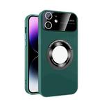 For iPhone 11 Large Glass Window Magnetic Magsafe Phone Case with Lens Film(Green)