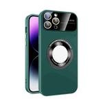 For iPhone 11 Pro Large Glass Window Magnetic Magsafe Phone Case with Lens Film(Green)
