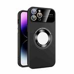 For iPhone 11 Pro Large Glass Window Magnetic Magsafe Phone Case with Lens Film(Black)