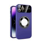 For iPhone 11 Pro Max Large Glass Window Magnetic Magsafe Phone Case with Lens Film(Dark Purple)