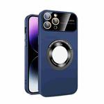 For iPhone 11 Pro Max Large Glass Window Magnetic Magsafe Phone Case with Lens Film(Royal Blue)