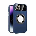 For iPhone 12 Pro Large Glass Window Magnetic Magsafe Phone Case with Lens Film(Royal Blue)