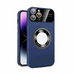 For iPhone 12 Pro Max Large Glass Window Magnetic Magsafe Phone Case with Lens Film(Royal Blue)
