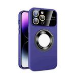 For iPhone 13 Pro Large Glass Window Magnetic Magsafe Phone Case with Lens Film(Dark Purple)