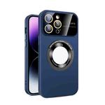 For iPhone 13 Pro Large Glass Window Magnetic Magsafe Phone Case with Lens Film(Royal Blue)