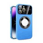 For iPhone 13 Pro Large Glass Window Magnetic Magsafe Phone Case with Lens Film(Sky Blue)