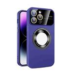 For iPhone 13 Pro Max Large Glass Window Magnetic Magsafe Phone Case with Lens Film(Dark Purple)