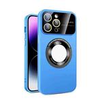 For iPhone 14 Pro Max Large Glass Window Magnetic Magsafe Phone Case with Lens Film(Sky Blue)