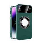 For iPhone XS Max Large Glass Window Magnetic Magsafe Phone Case with Lens Film(Green)