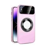 For iPhone XS Max Large Glass Window Magnetic Magsafe Phone Case with Lens Film(Pink)