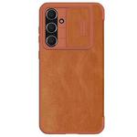 For Samsung Galaxy S23 FE 5G NILLKIN QIN Series Pro Sliding Camera Cover Design Leather Phone Case(Brown)